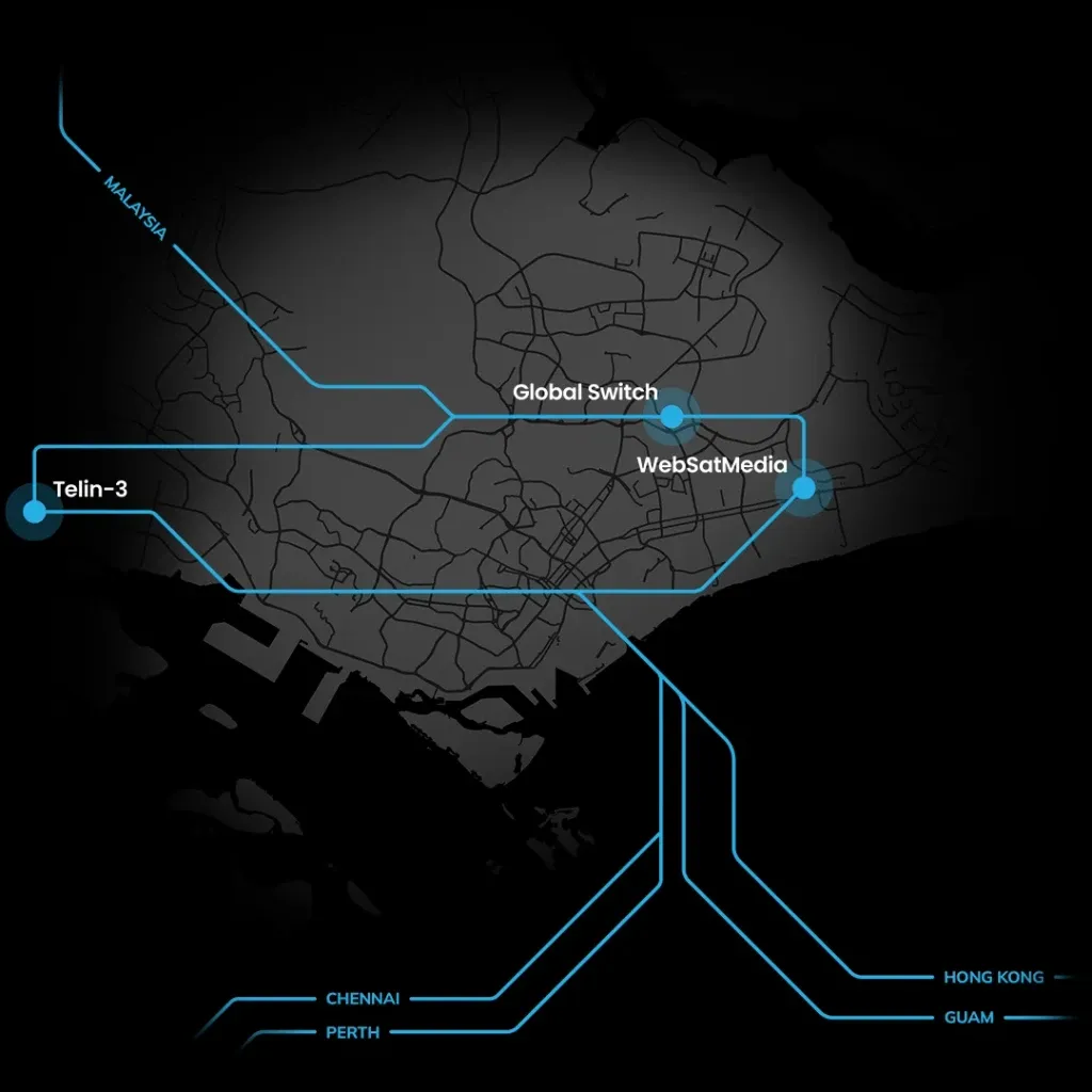 Stylised map showing latencies and subsea cable connections